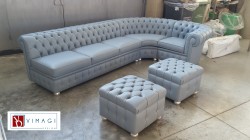 Divano Chesterfield Angolare in pelle Grigio chiaro