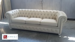 Divano Chesterfield 3 posti in pelle Beige