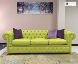 Divano Chesterfield 3 posti in pelle Verde Pastello